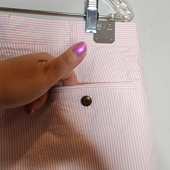 NWT J. Crew Pink White Stripe 7" stretch Seersucker Shorts Men's Size 30 - Picture 10 of 16